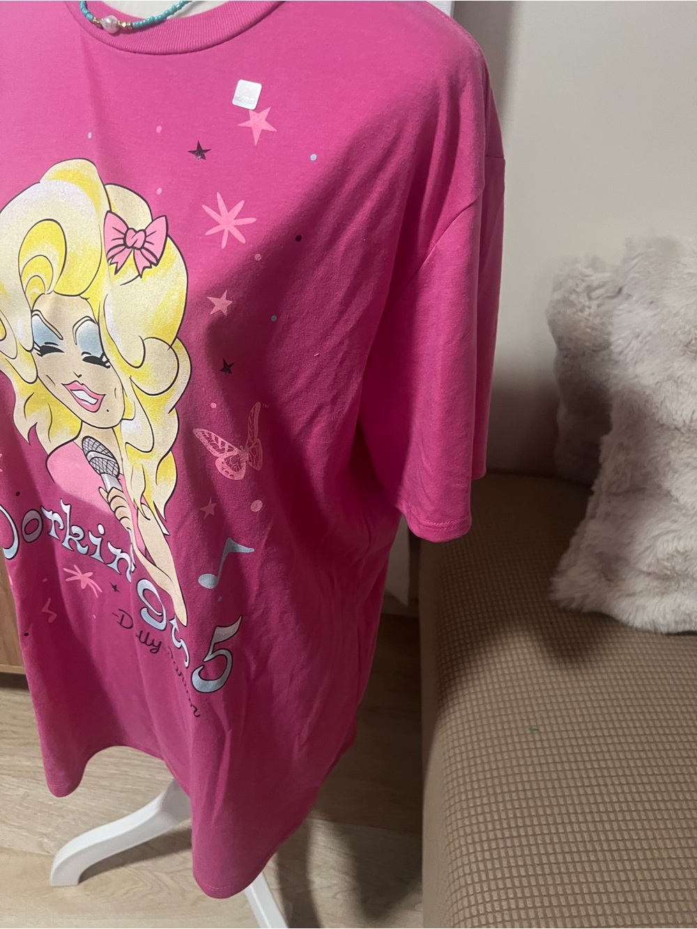 Dolly Pink Tee with Yellow Graphic Dolly Illustration - Picture 3 of 5